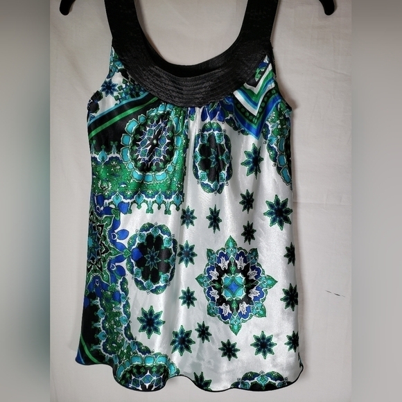 AB STUDIO Green and Blue Sleeveless Sleek Shirt Sz S - Picture 10 of 10